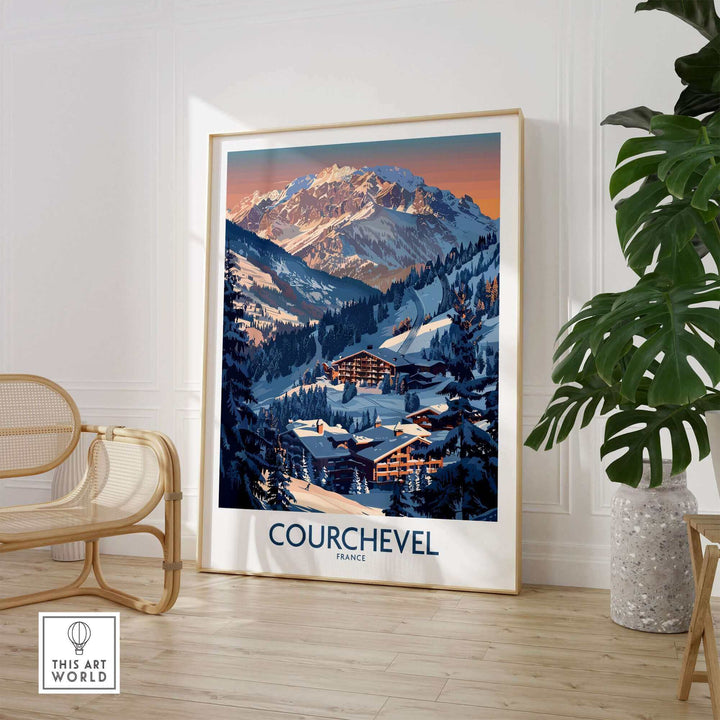 Courchevel Ski Print showcasing the French Alps, perfect for home decor and ski enthusiasts.