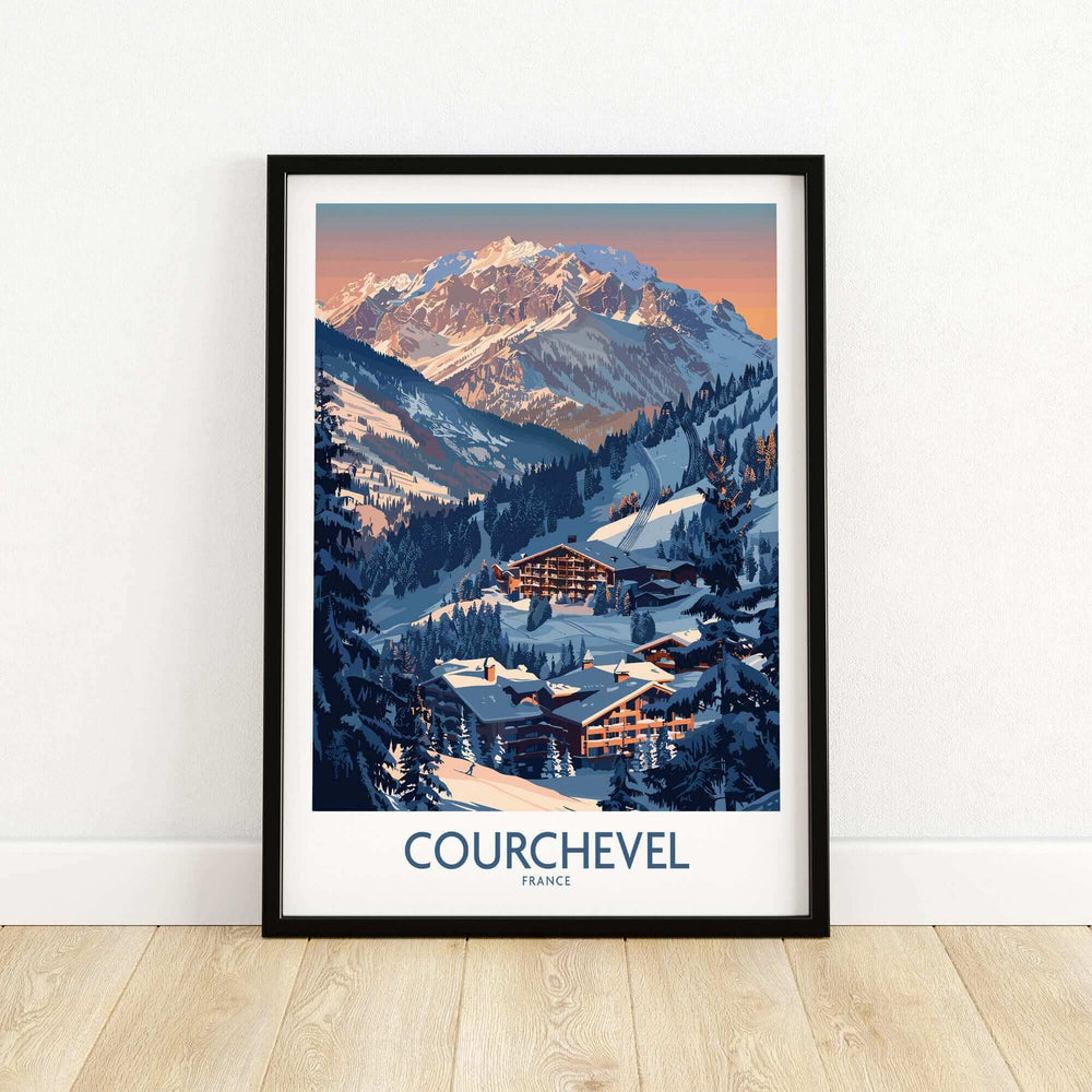 Courchevel Ski Print showcasing the stunning French Alps landscape, perfect for home decor and ski enthusiasts.