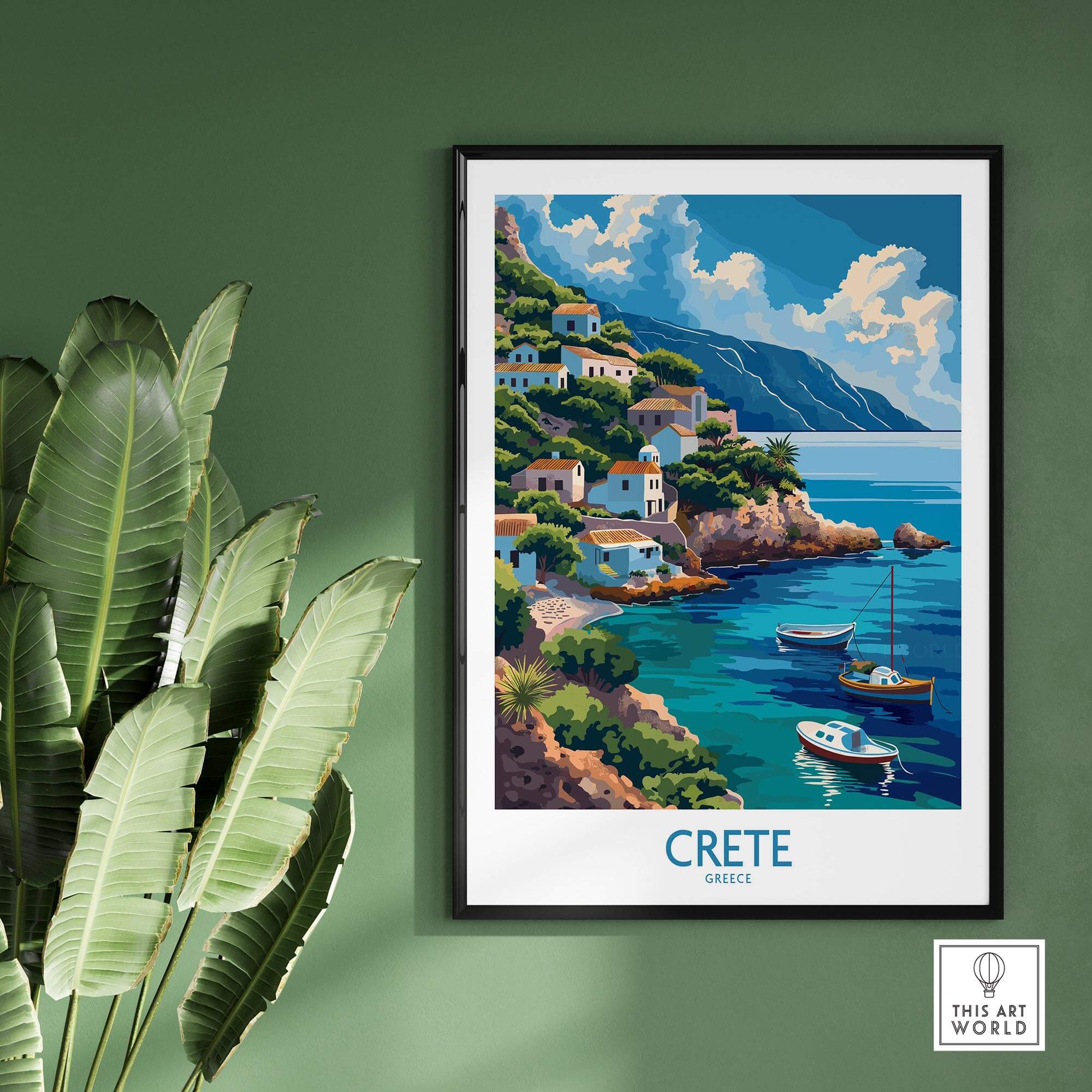 Crete Greece Art Print showcasing vibrant coastal scenery and charming architecture of Crete, Greece.