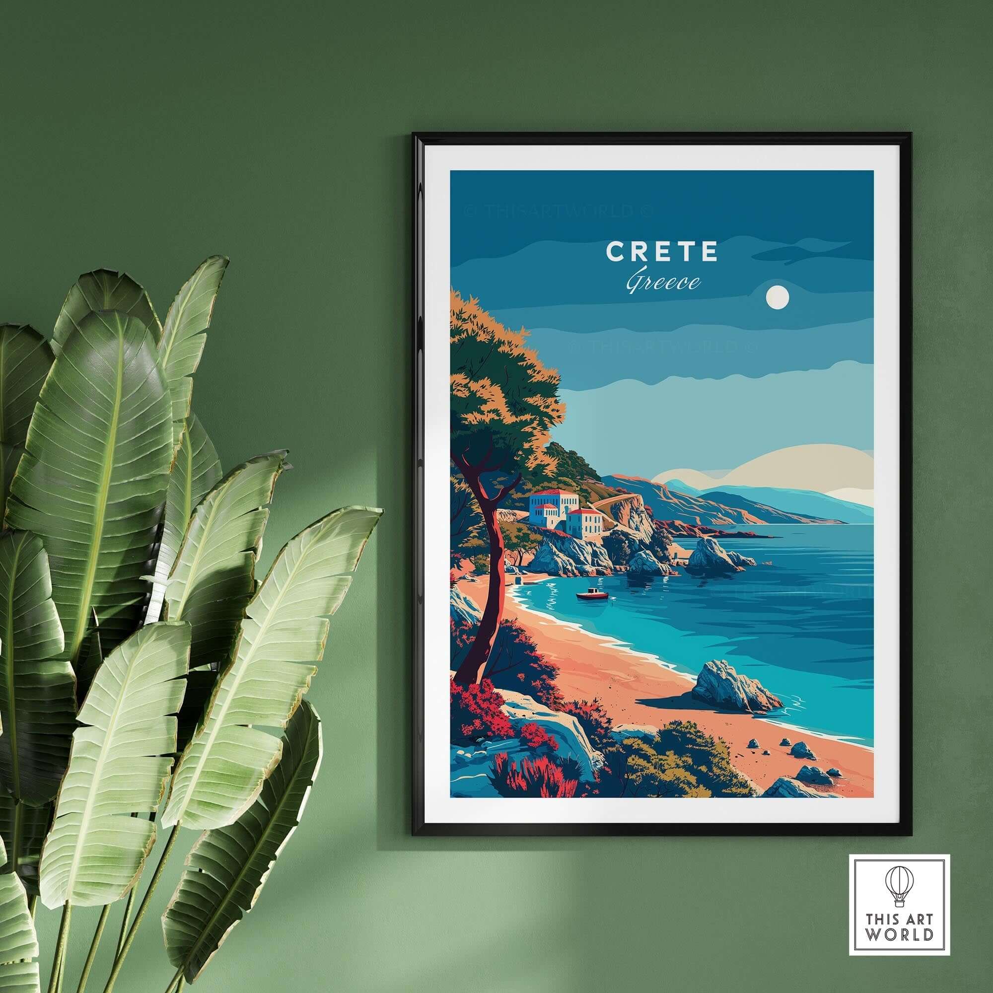 Crete Island Greece - Travel Poster featuring a coastal view and vibrant colors of Greece's landscape.