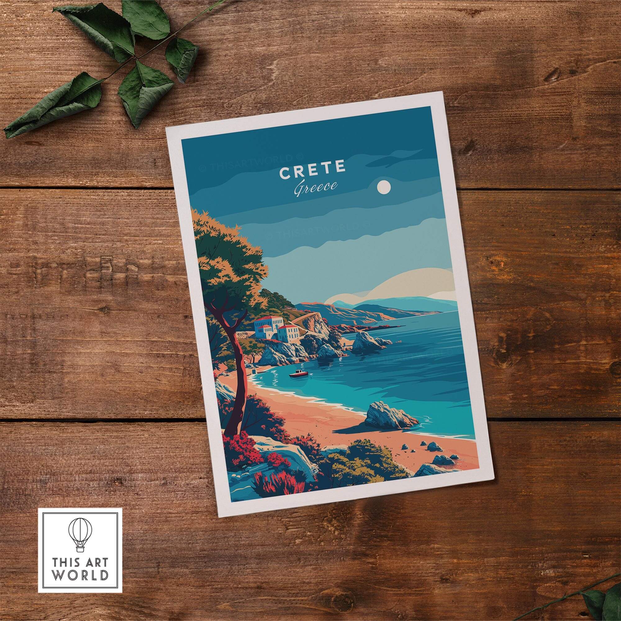 Crete Island Greece - Travel Poster showcasing vibrant coastal scenery and Mediterranean charm.