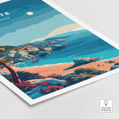 Crete Island Greece - Travel Poster showcasing the beautiful Mediterranean coast, crystal blue waters, and vibrant landscapes.
