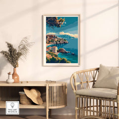 Crete Island Greece - Travel Print showcasing a picturesque view of the island in a stylish interior setting.
