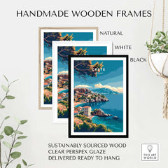 Crete Island Greece - Travel Print displayed in natural, white, and black handmade wooden frames.