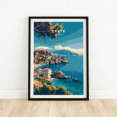 Crete Island Greece - Travel Print featuring a vibrant landscape of coastal cliffs and blue waters.