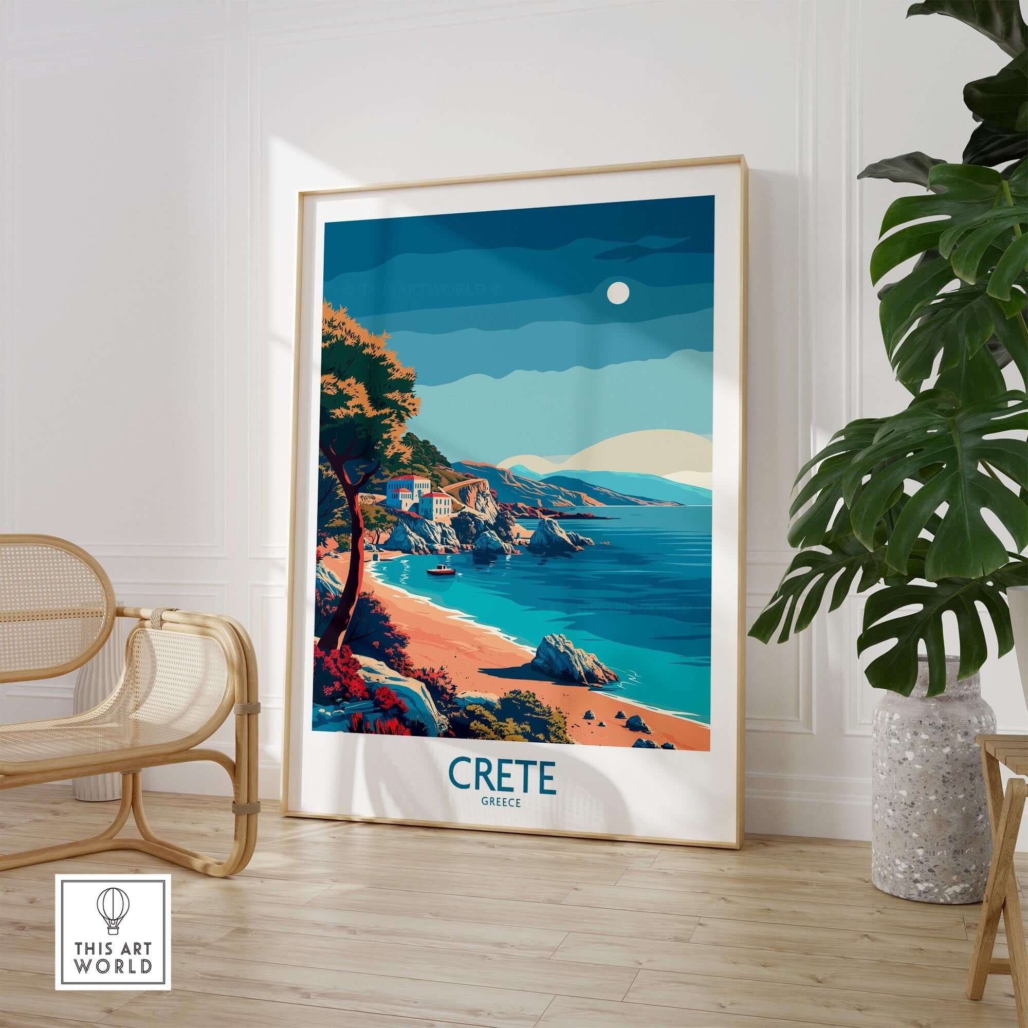 Crete Island - Travel Poster featuring vibrant colors and beautiful landscapes of Crete, Greece.