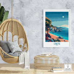 Crete Island - Travel Poster showcasing vibrant landscapes and coastal beauty in a modern decor setting.