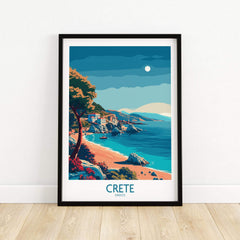 Crete Island - Travel Poster featuring a vibrant coastal scene of Crete, Greece with stunning colors and landscapes.
