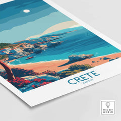 Crete Island - Travel Poster showcasing the vibrant landscape and beach scene of Crete, Greece in stunning colors.