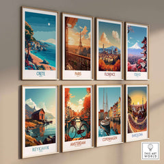 Crete Island - Travel Poster collection featuring vibrant cityscapes of various global destinations.