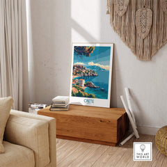 Crete Island - Travel Print showcasing vibrant coastal scenery, perfect for adding wanderlust to any space.