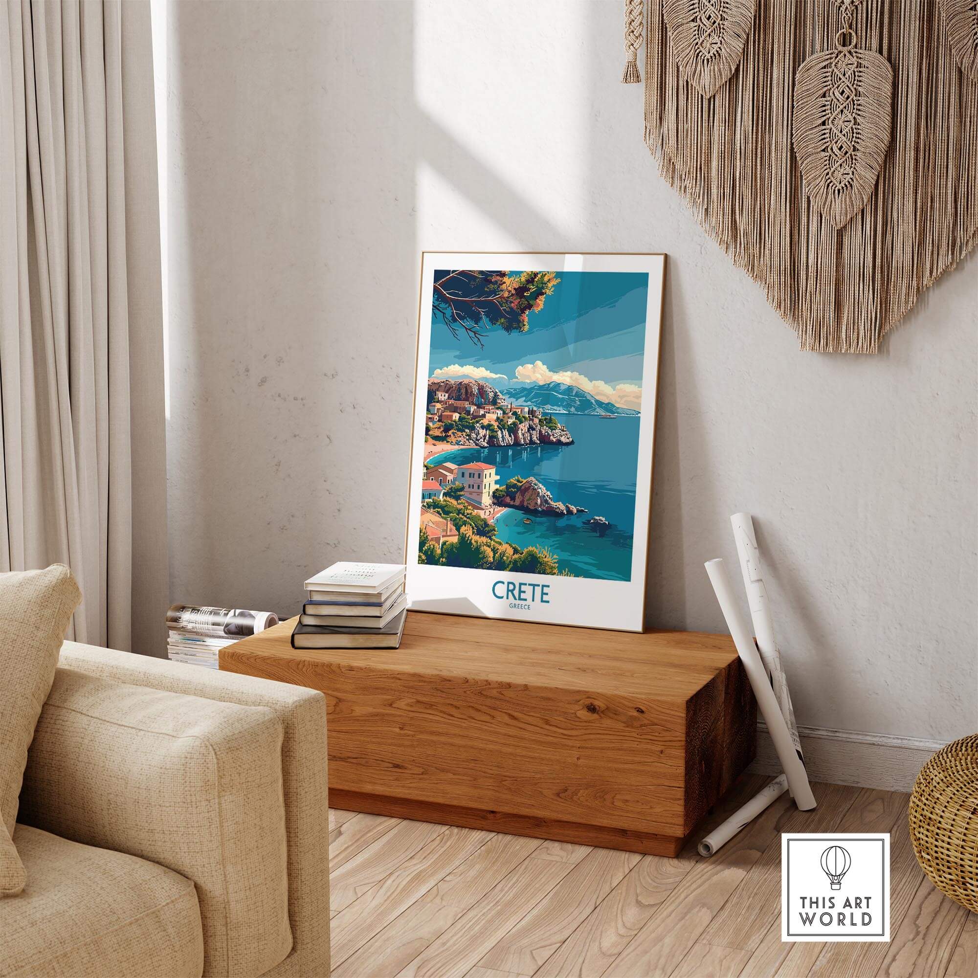 Crete Island - Travel Print showcasing vibrant coastal scenery, perfect for adding wanderlust to any space.