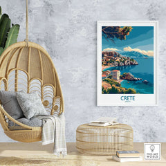 Crete Island - Travel Print showcasing stunning coastal views and vibrant colors in a chic interior setting.