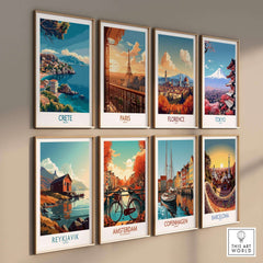 Crete Island - Travel Print featuring vibrant travel artwork showcasing Crete among other iconic city prints.