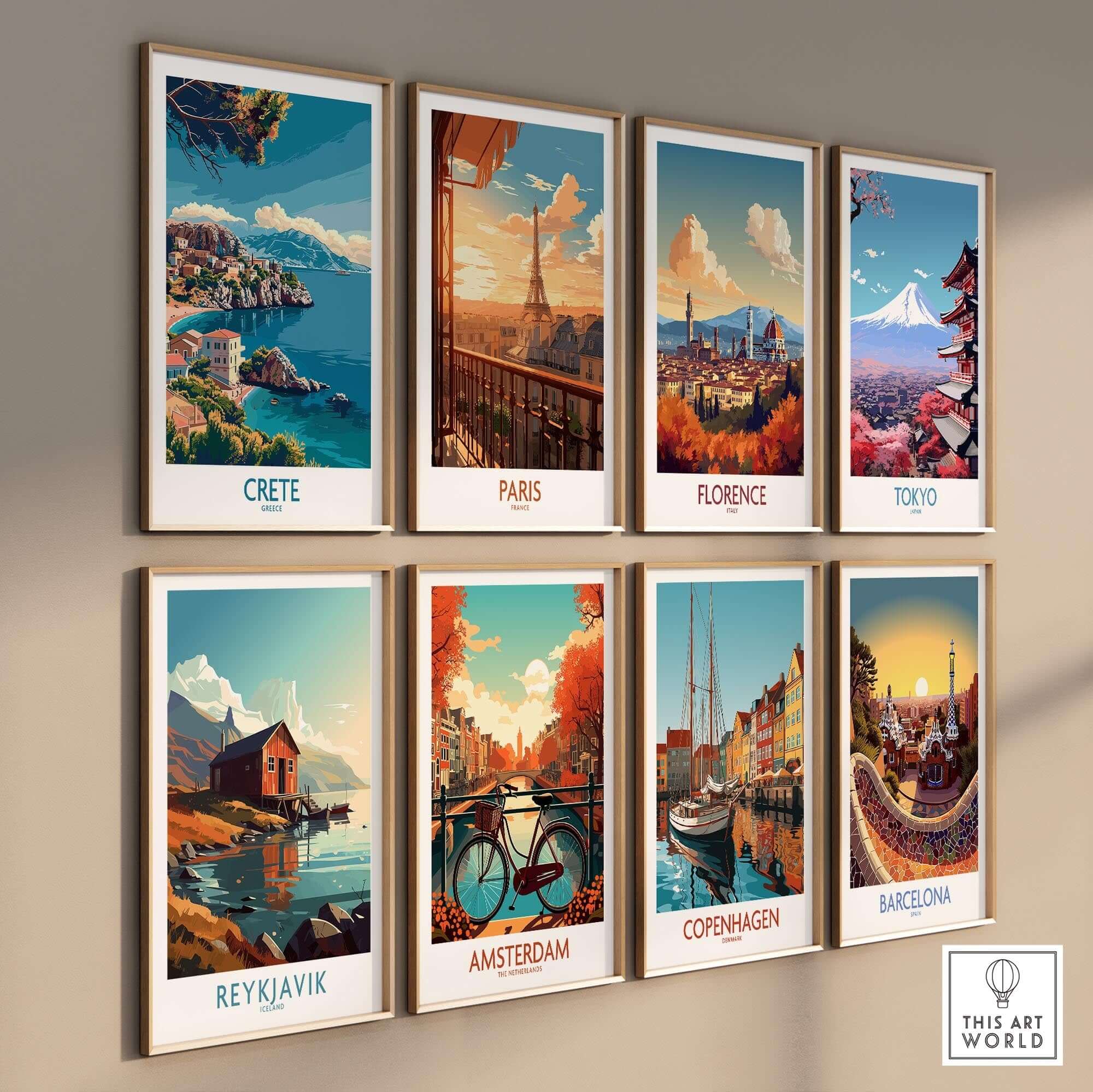 Crete Island - Travel Print featuring vibrant travel artwork showcasing Crete among other iconic city prints.