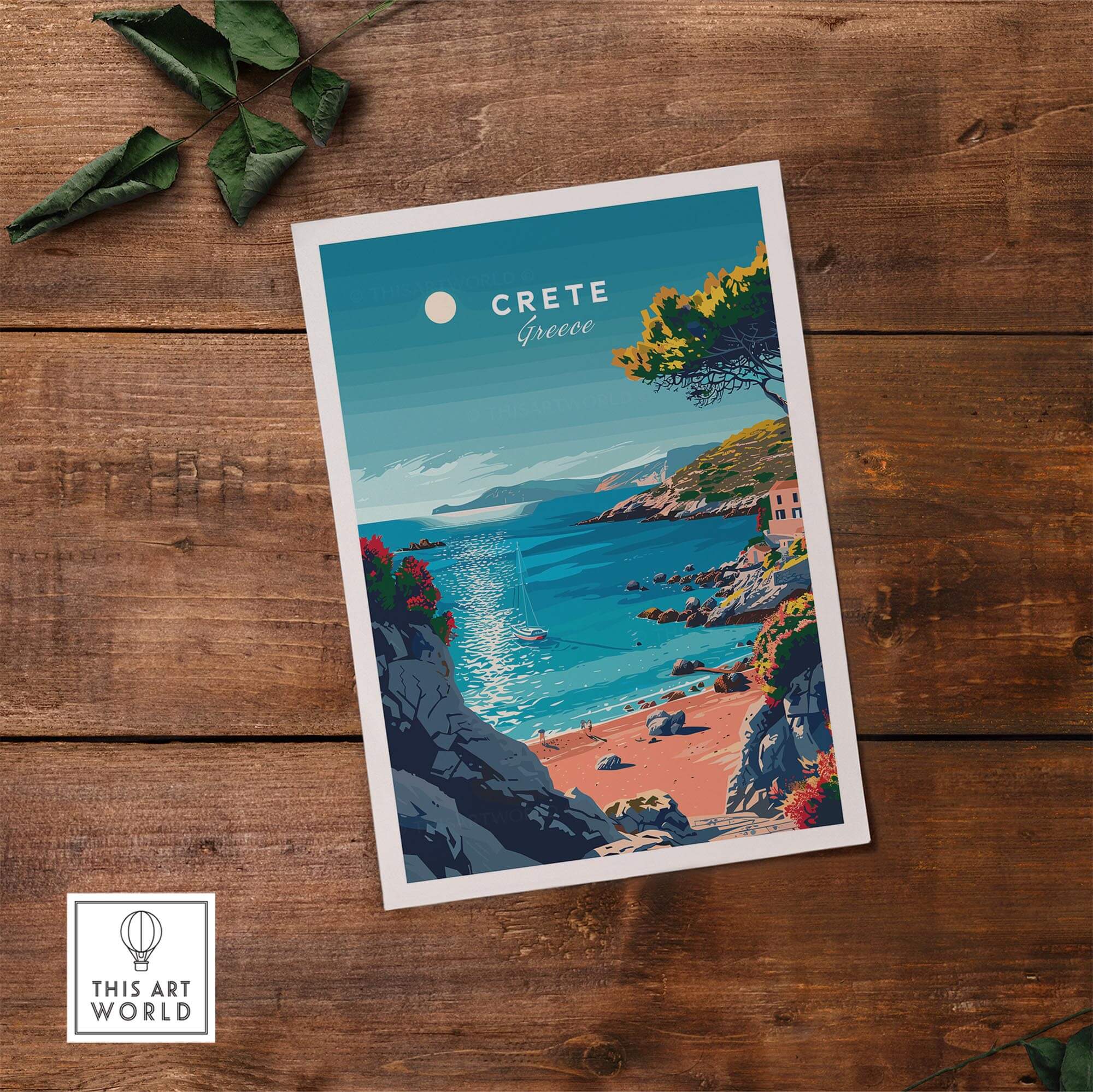 Crete Poster showcasing the beautiful beach and landscape of Crete, Greece, perfect for travel enthusiasts.
