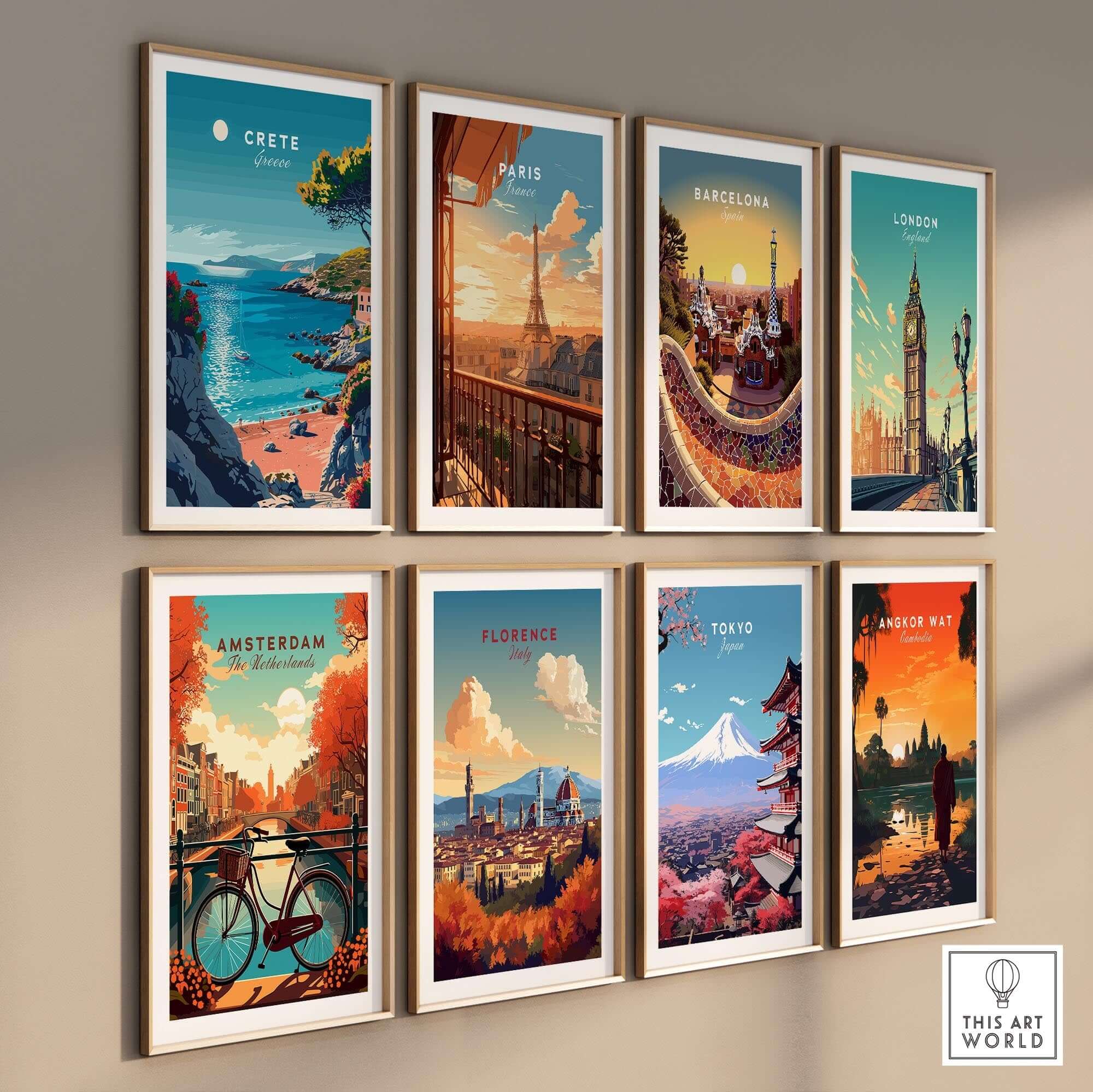 Crete Poster featuring a beautiful coastal view, showcasing Greek wall art alongside other iconic city posters.