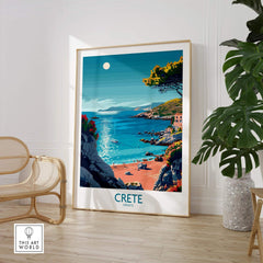 Crete Poster - Modern showcasing a stunning view of Crete with crystal blue waters and vibrant landscapes.