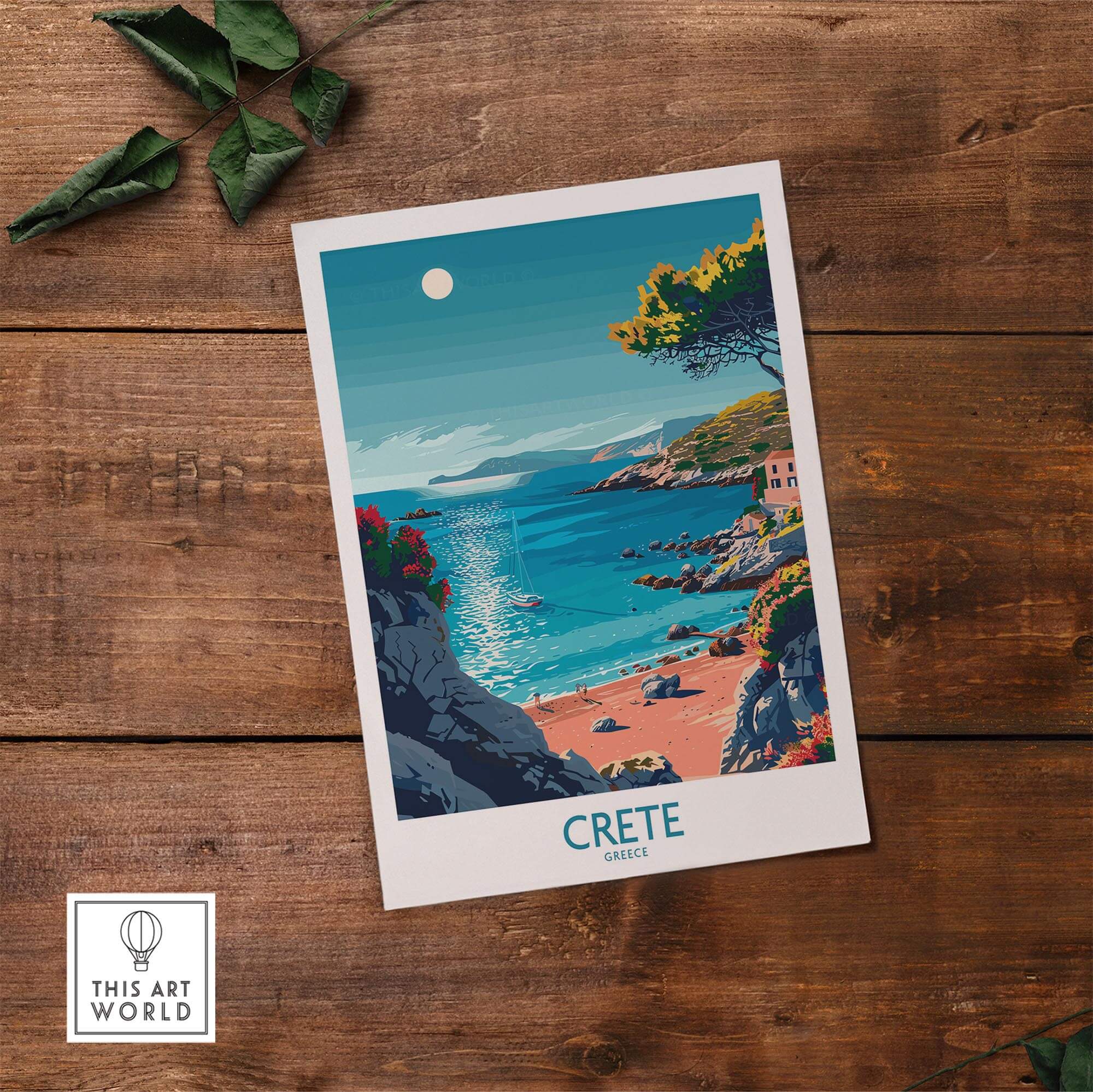 Crete Poster - Modern featuring a picturesque view of Crete's coastline and crystal blue waters.