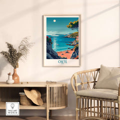 Crete Poster - Modern showcasing a vibrant view of Crete's coastline, perfect for Greece travel enthusiasts.