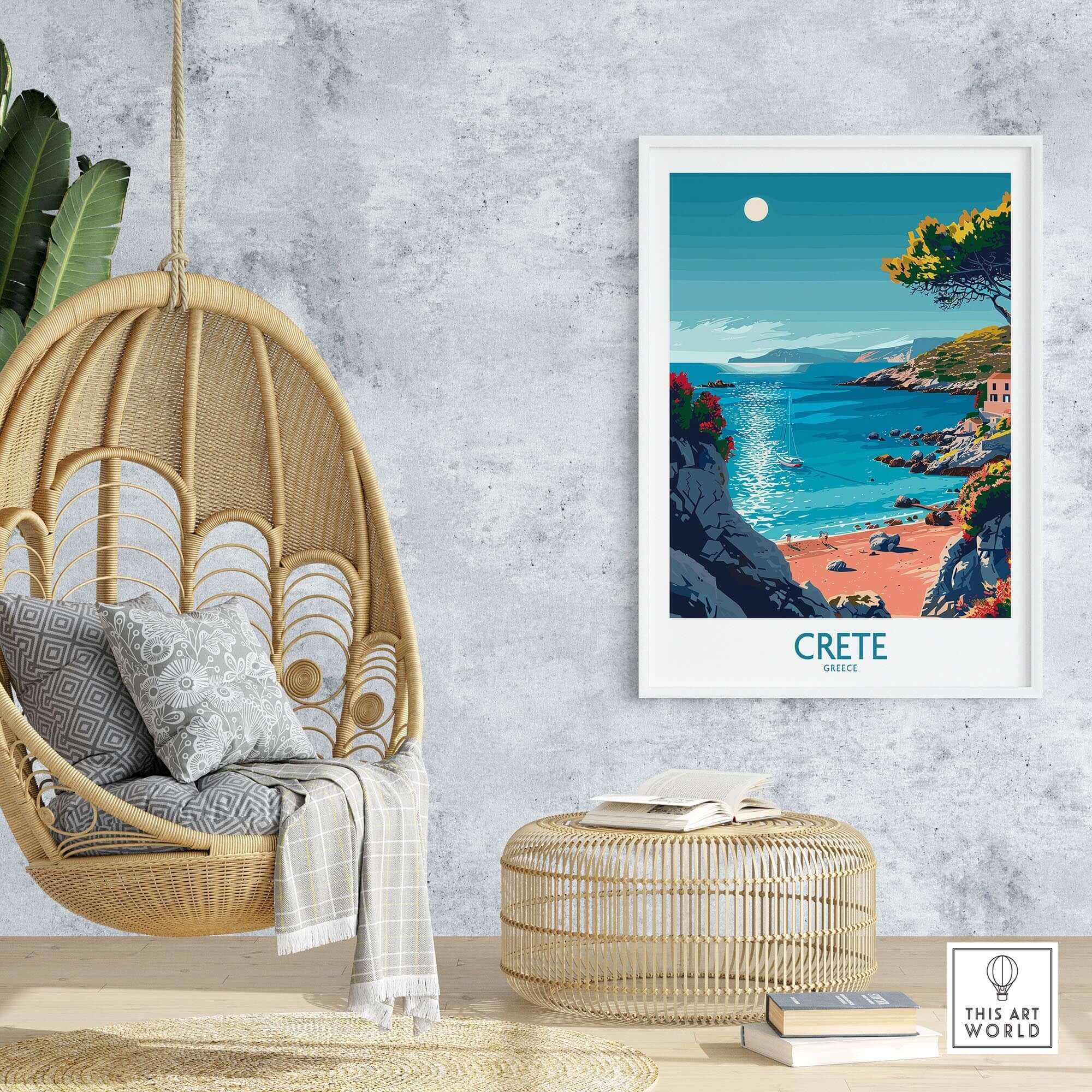 Crete Poster - Modern showcasing stunning views of the island, perfect for travel enthusiasts.