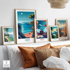 Crete Poster - Modern collection of travel prints featuring picturesque destinations like Crete, Philippines, Beijing, and Costa Rica.