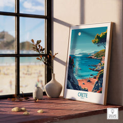 Crete Poster - Modern showcasing stunning coastal view of Crete, perfect for Greece travel enthusiasts.