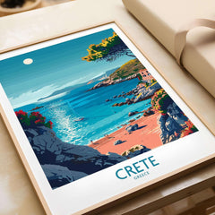 Crete Poster - Modern featuring a vibrant illustration of Crete's stunning coastline and crystal blue waters.