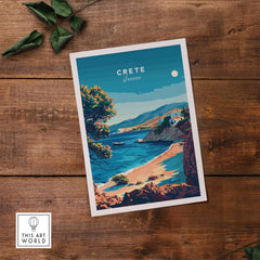Crete Travel Print featuring scenic coastal view of Crete, Greece, with vibrant colors and Mediterranean landscape.