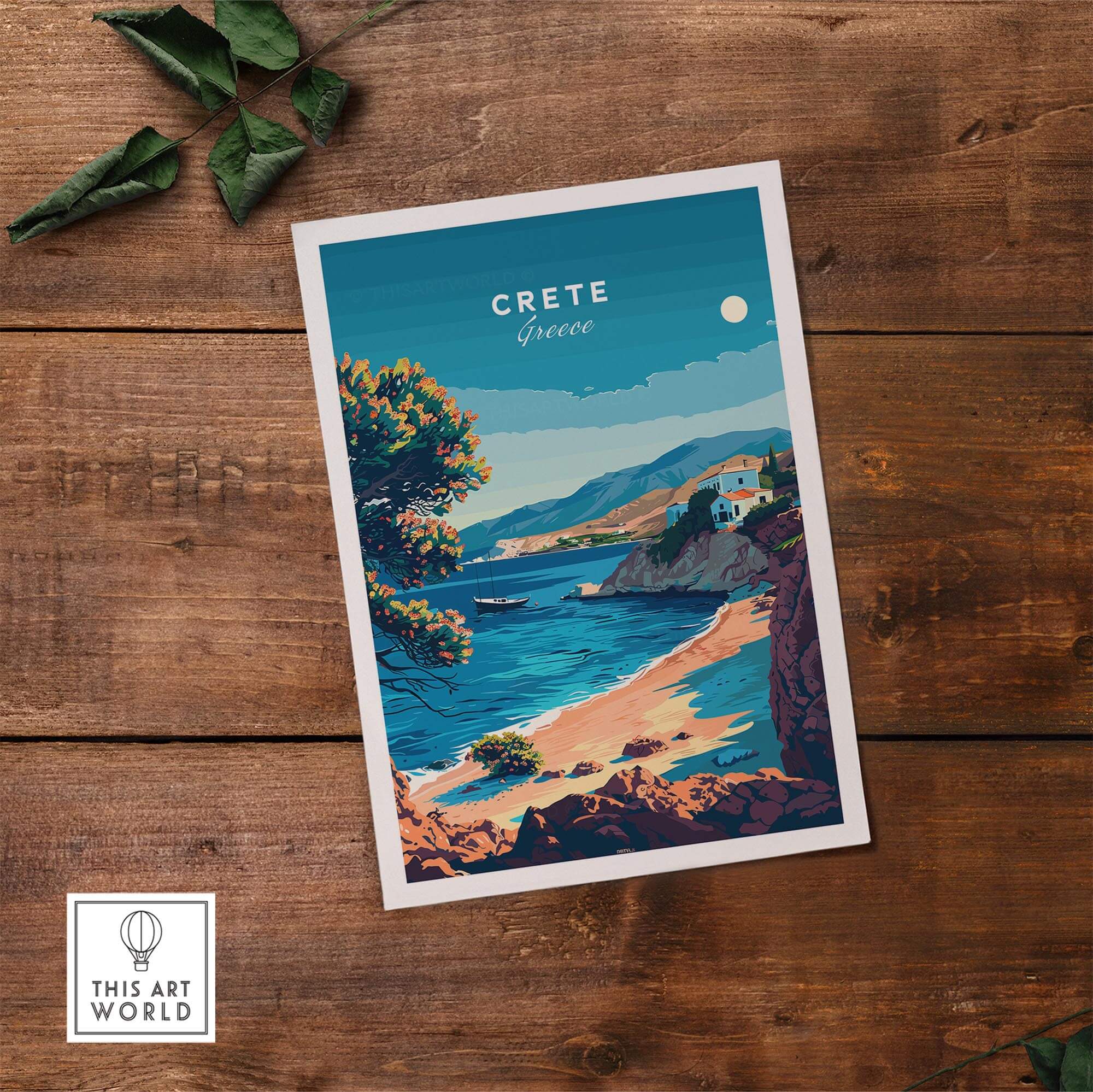Crete Travel Print featuring scenic coastal view of Crete, Greece, with vibrant colors and Mediterranean landscape.