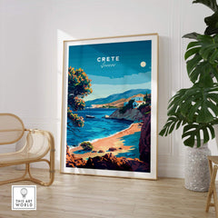 Crete Travel Print featuring a picturesque Greek landscape with vibrant colors and Mediterranean charm.