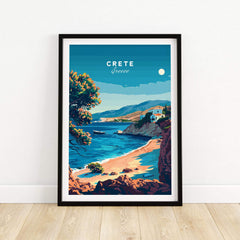 Crete Travel Print depicting a beautiful Greek coastline with crystal clear waters and vibrant colors.