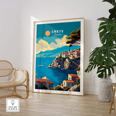 Crete Wall Art featuring a scenic view of Crete, Greece, beautifully displayed in a modern interior setting.