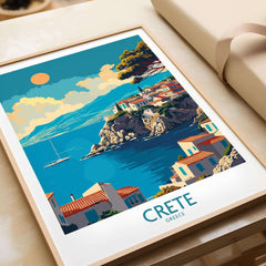 Crete Wall Art Print showcasing a vibrant coastal scene of Greece with crystal clear waters and Mediterranean charm.