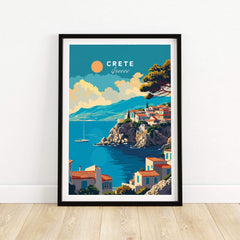 Crete Wall Art featuring a picturesque scene of a coastal town in Greece with vibrant colors and a sunny sky.