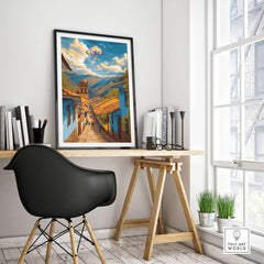 Cusco City Print | Inca Valley Wall Decor displayed in a stylish home office with modern furniture.