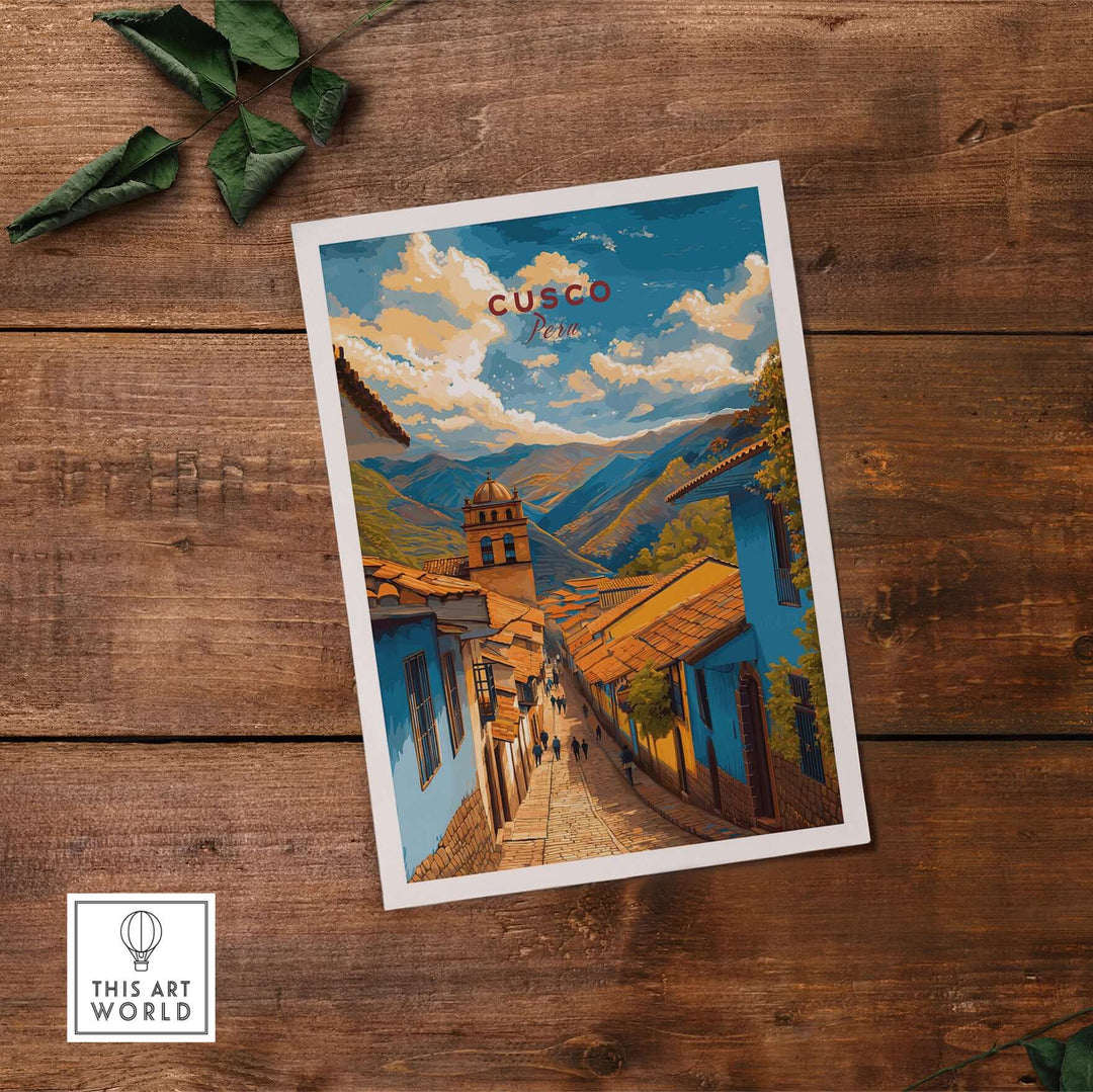 Cusco City Print | Inca Valley Wall Decor showcasing vibrant streets and stunning landscape of Cusco, Peru.