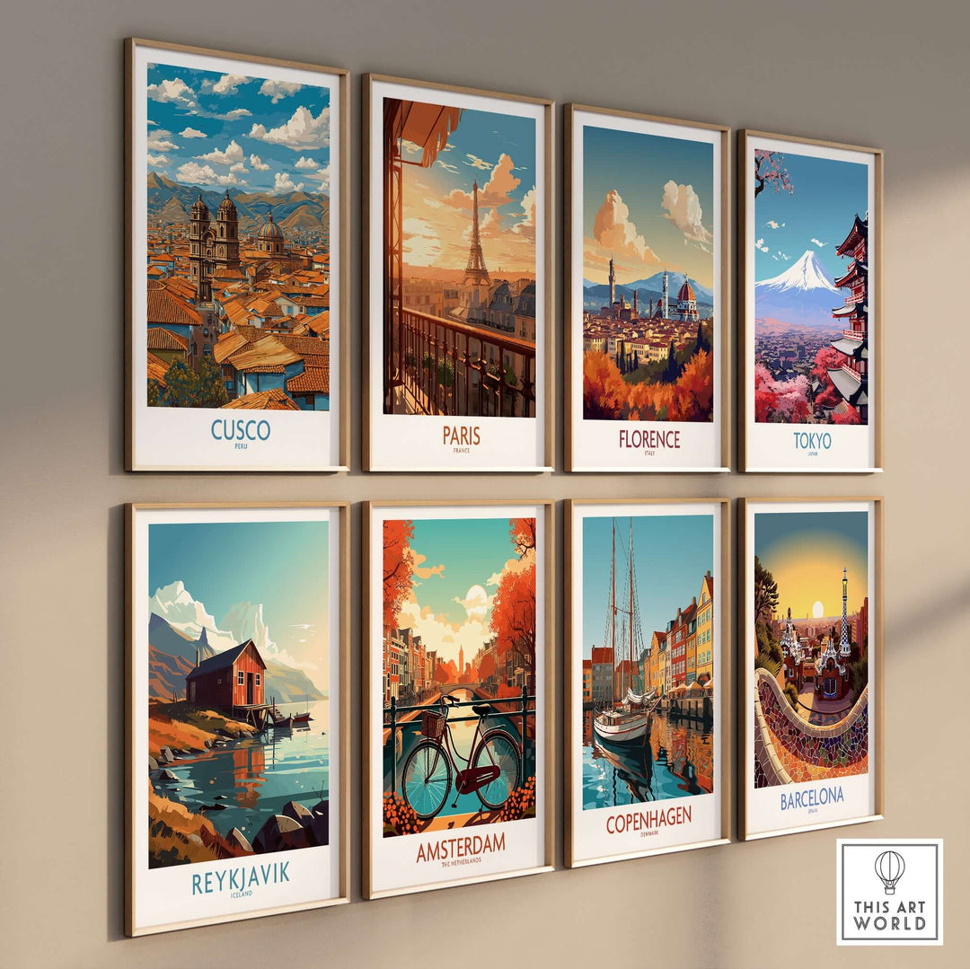 Cusco Peru Rooftops and Cathedral Art Print | Andes Cityscape Poster displayed among various cityscape art prints