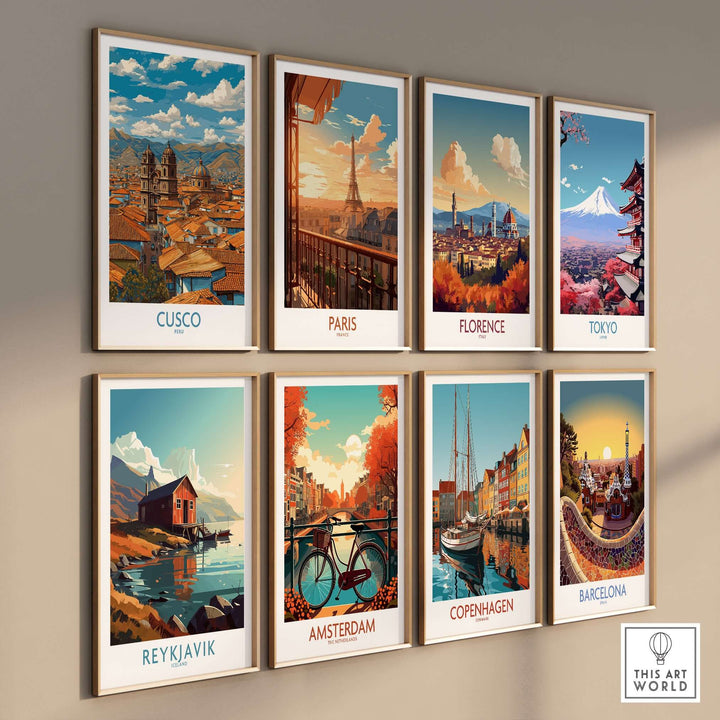 Cusco Peru Rooftops and Cathedral Art Print | Andes Cityscape Poster displayed among various cityscape art prints