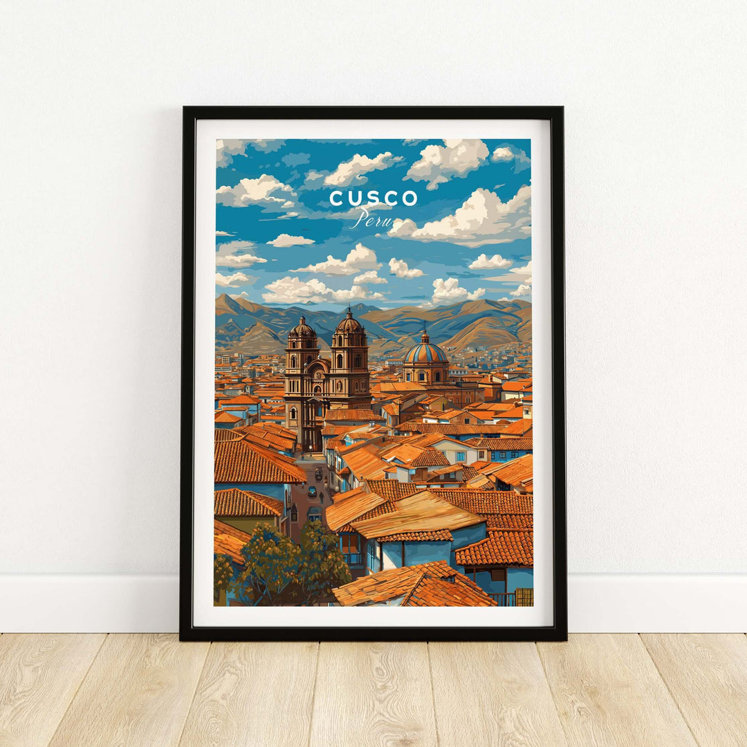 Cusco Print | Andean Mountain Home Decor featuring a vibrant view of Cusco's rooftops and mountains.