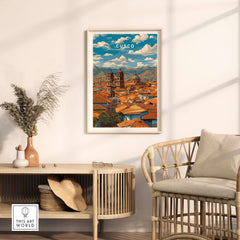 Cusco Print | Andean Mountain Home Decor in a modern room setting showcasing vibrant mountains and culture.