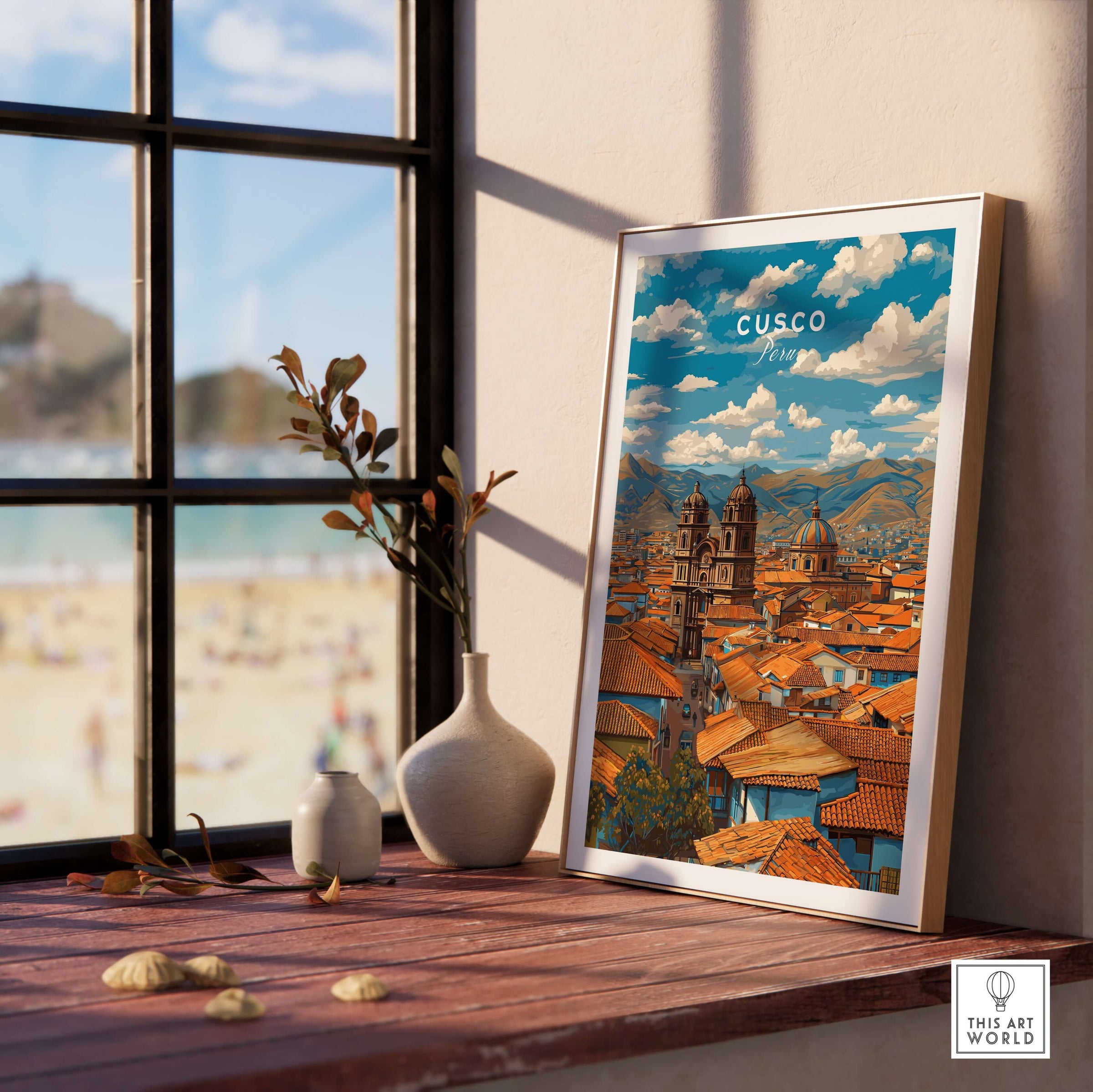 Cusco Print | Andean Mountain Home Decor featuring a vibrant landscape in a stylish interior setting.