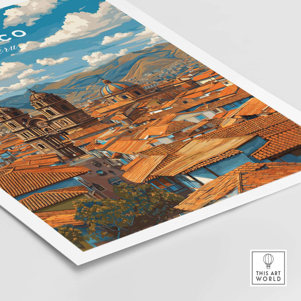 Cusco Print | Andean Mountain Home Decor showcasing a colorful view of rooftops and mountains in Cusco, Peru.