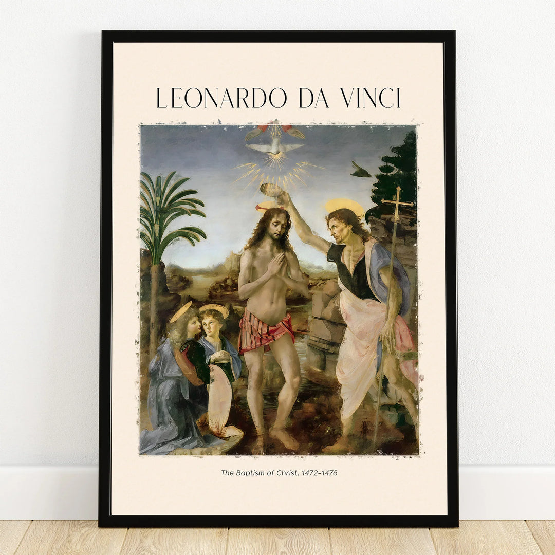 Framed wall art print of Leonardo da Vinci's The Baptism of Christ painting, home decor