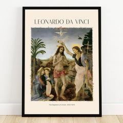 Framed wall art print of Leonardo da Vinci's The Baptism of Christ painting, home decor