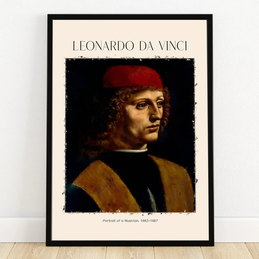 Framed Leonardo da Vinci art print, Portrait of a Musician, wall decor poster