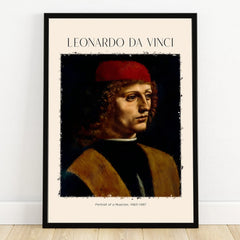 Framed Leonardo da Vinci art print, Portrait of a Musician, wall decor poster
