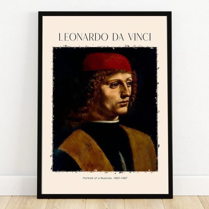 Framed Leonardo da Vinci art print, Portrait of a Musician, wall decor poster