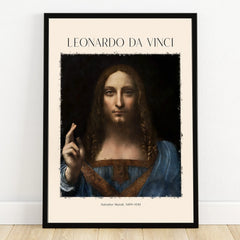 Framed wall art print of Leonardo da Vinci's Salvator Mundi painting for home decor