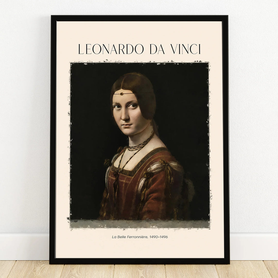 Leonardo da Vinci art print, La Belle Ferronnière portrait in black frame, wall decor